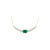 Solid Gold Diamond and Emerald Curved Bar Necklace