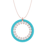 Solid Gold Enamel Open Circle Diamond Necklace