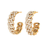 Solid Gold Diamond Curb Chain Hoop Earrings