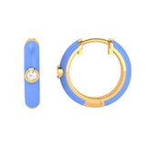 Solid Gold Enamel Diamond Huggie Earrings