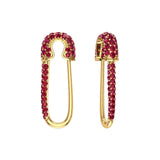 Solid Gold Ruby Safety Pin Earring - Single