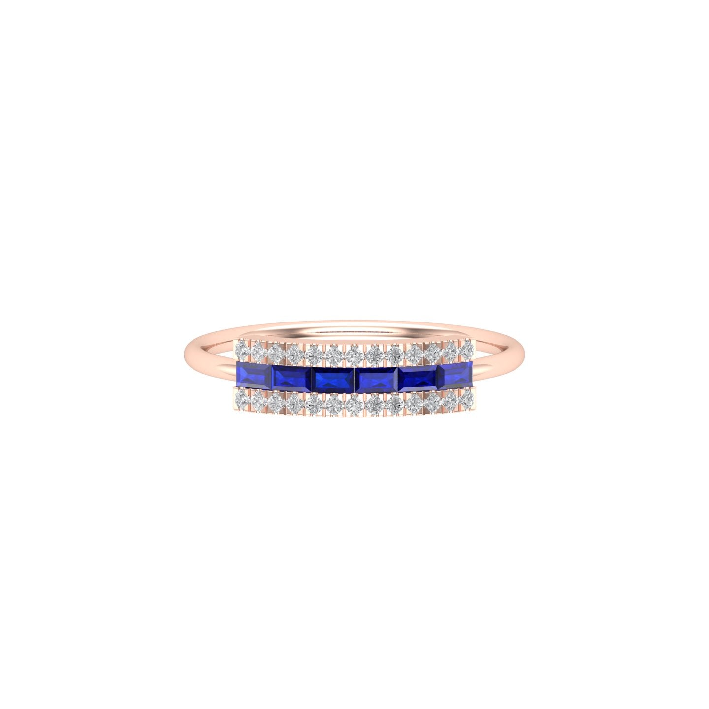 Solid Gold Sapphire and Diamond Baguette Ring