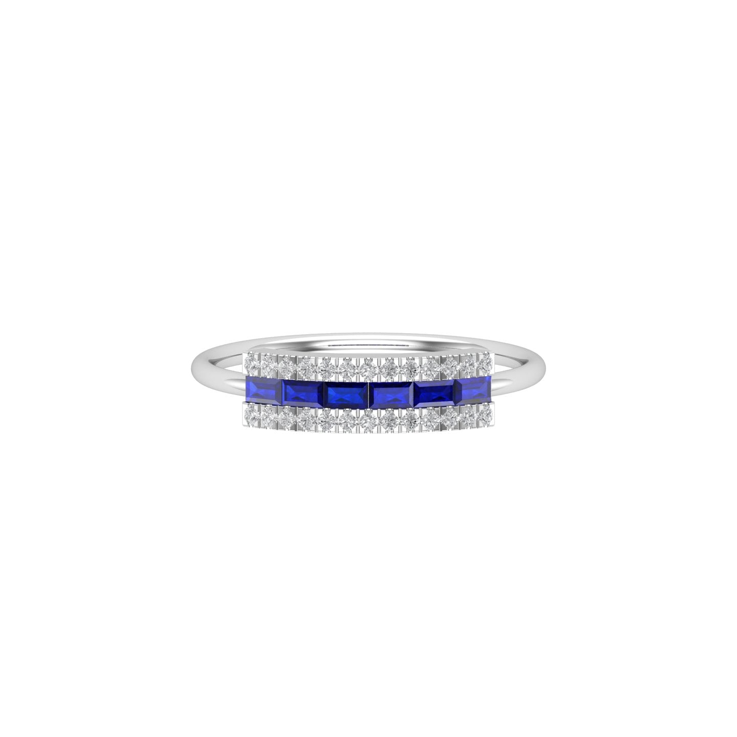 Solid Gold Sapphire and Diamond Baguette Ring