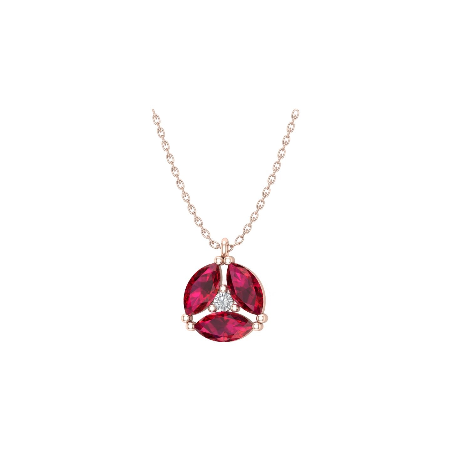Solid Gold Diamond and Ruby Cluster Necklace