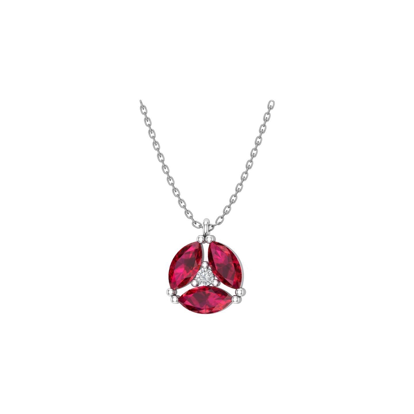 Solid Gold Diamond and Ruby Cluster Necklace