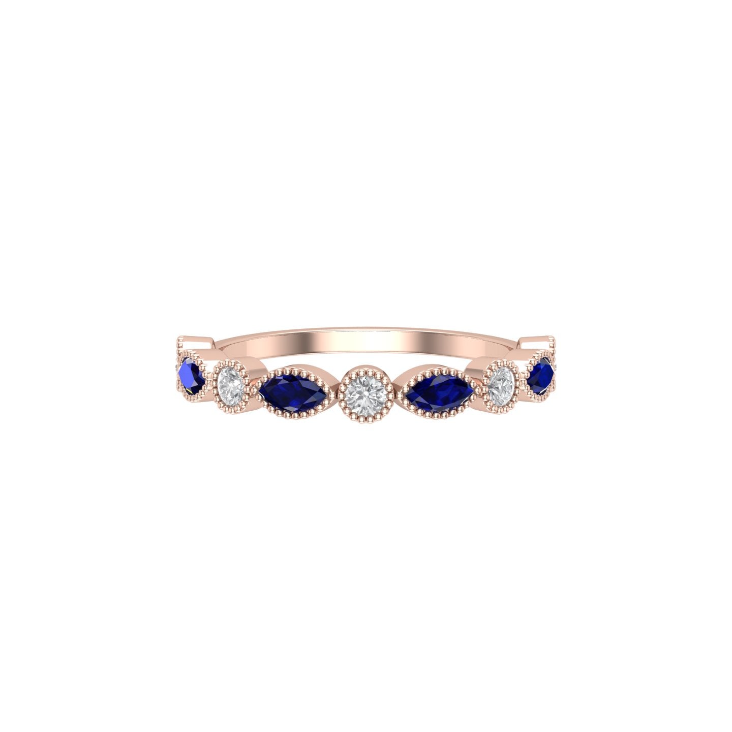 Solid Gold Sapphire and Diamond Stackable Marquise Band
