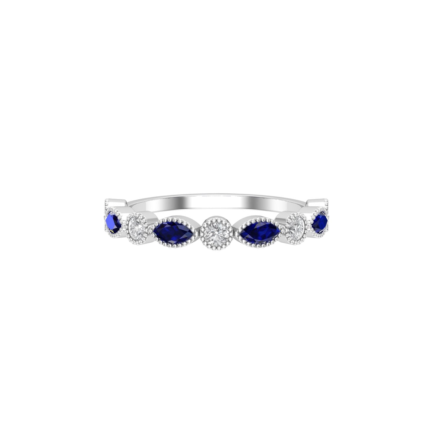 Solid Gold Sapphire and Diamond Stackable Marquise Band