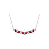 Solid Gold Marquise Ruby and Diamond Bar Necklace