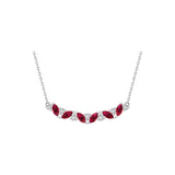 Solid Gold Marquise Ruby and Diamond Bar Necklace