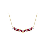 Solid Gold Marquise Ruby and Diamond Bar Necklace