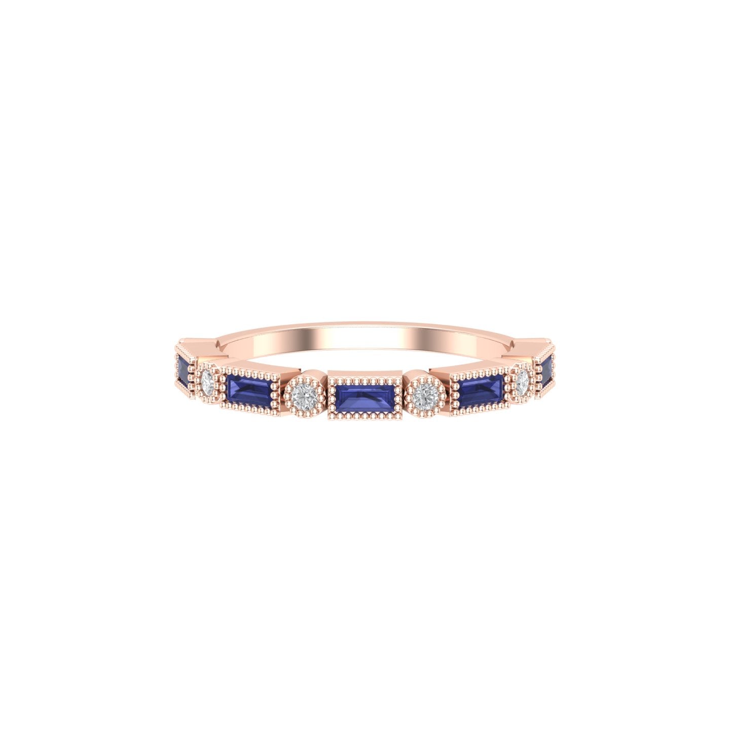 Solid Gold Diamond and Sapphire Baguette Ring