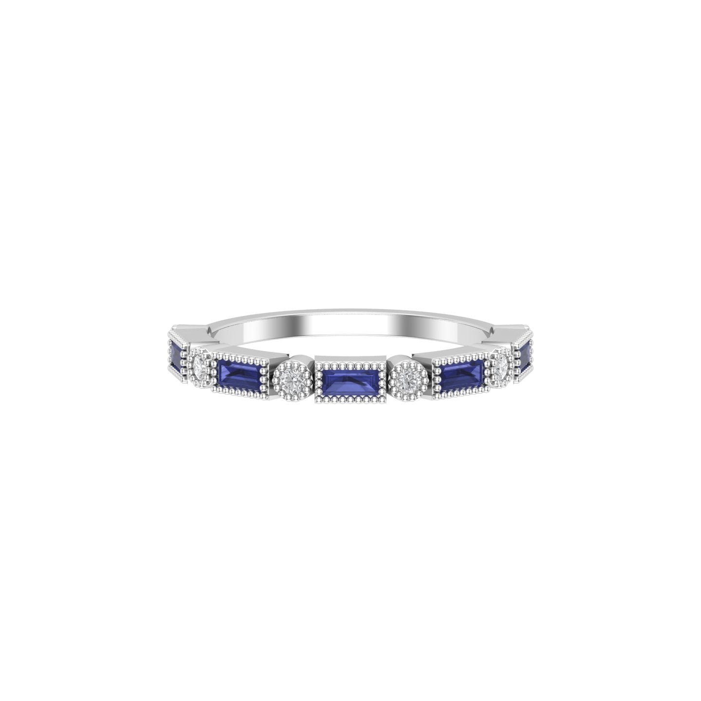 Solid Gold Diamond and Sapphire Baguette Ring