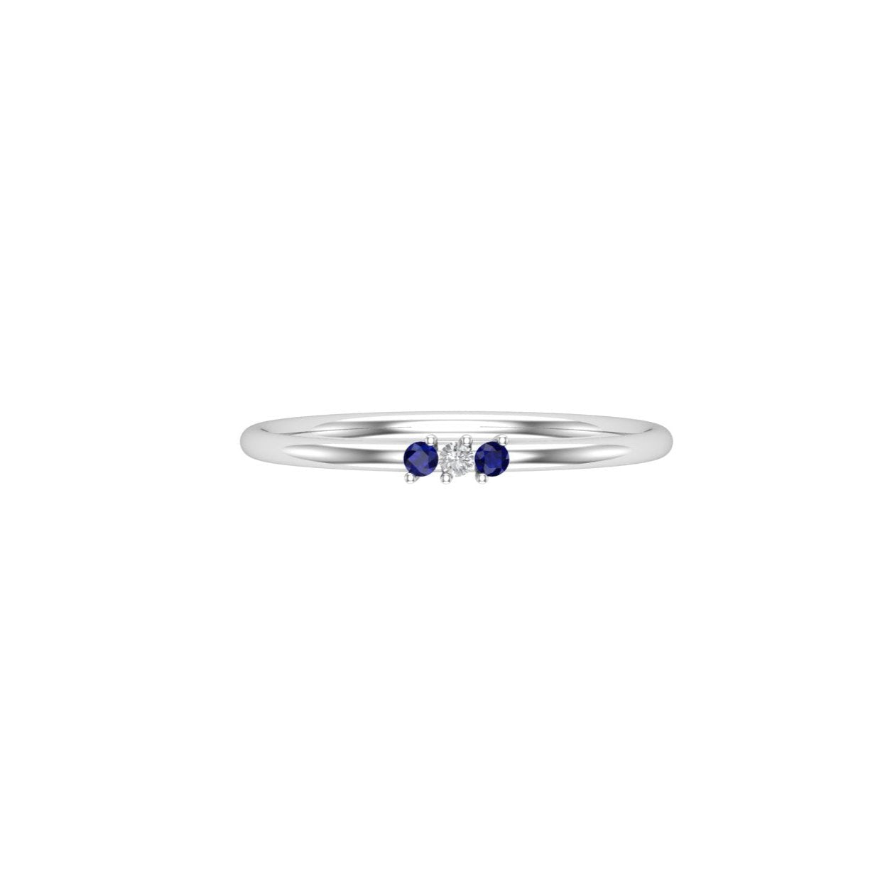 Solid Gold Sapphire and Diamond Thin Stacking Ring