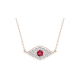 Solid Gold Diamond Ruby Evil Eye Necklace