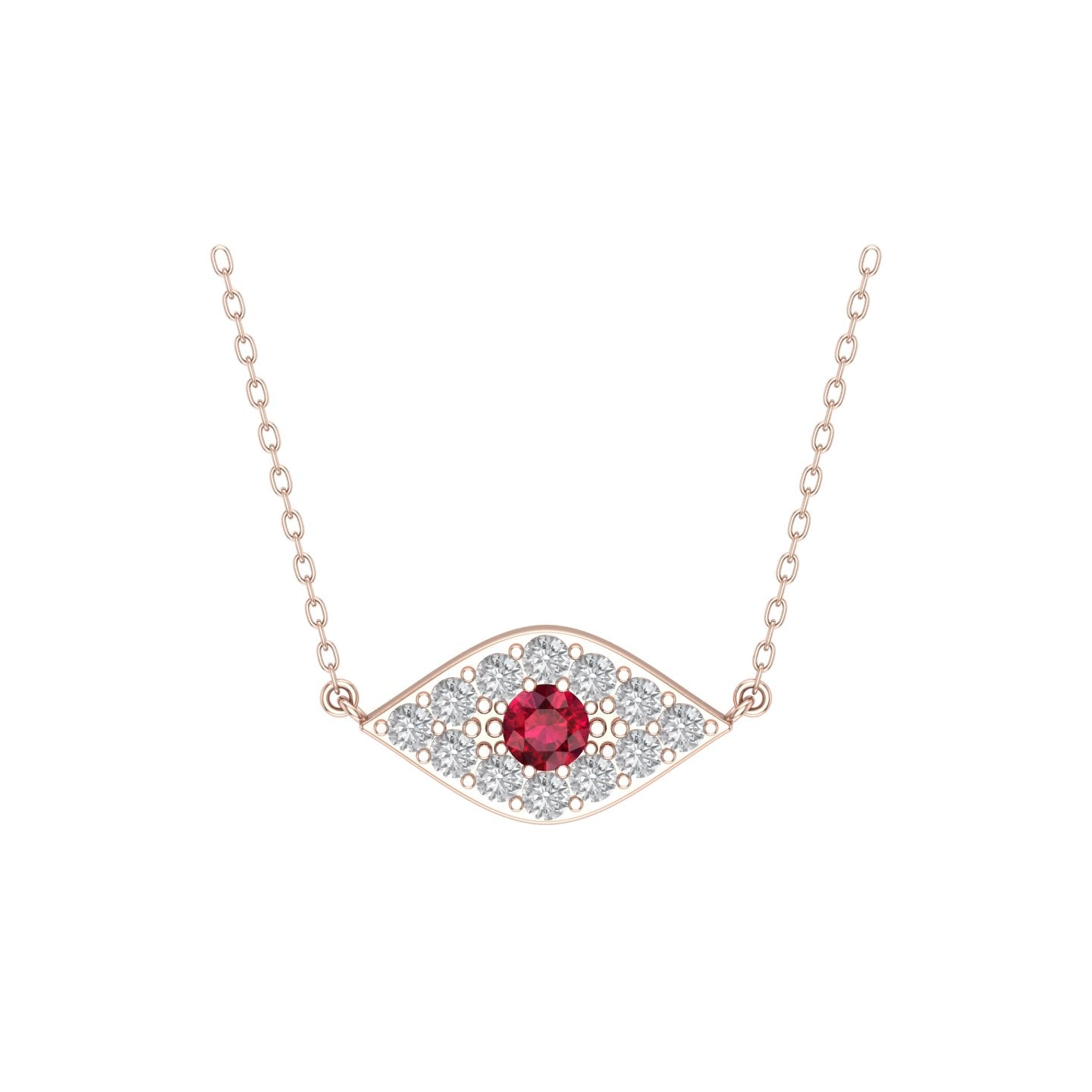 Solid Gold Diamond Ruby Evil Eye Necklace