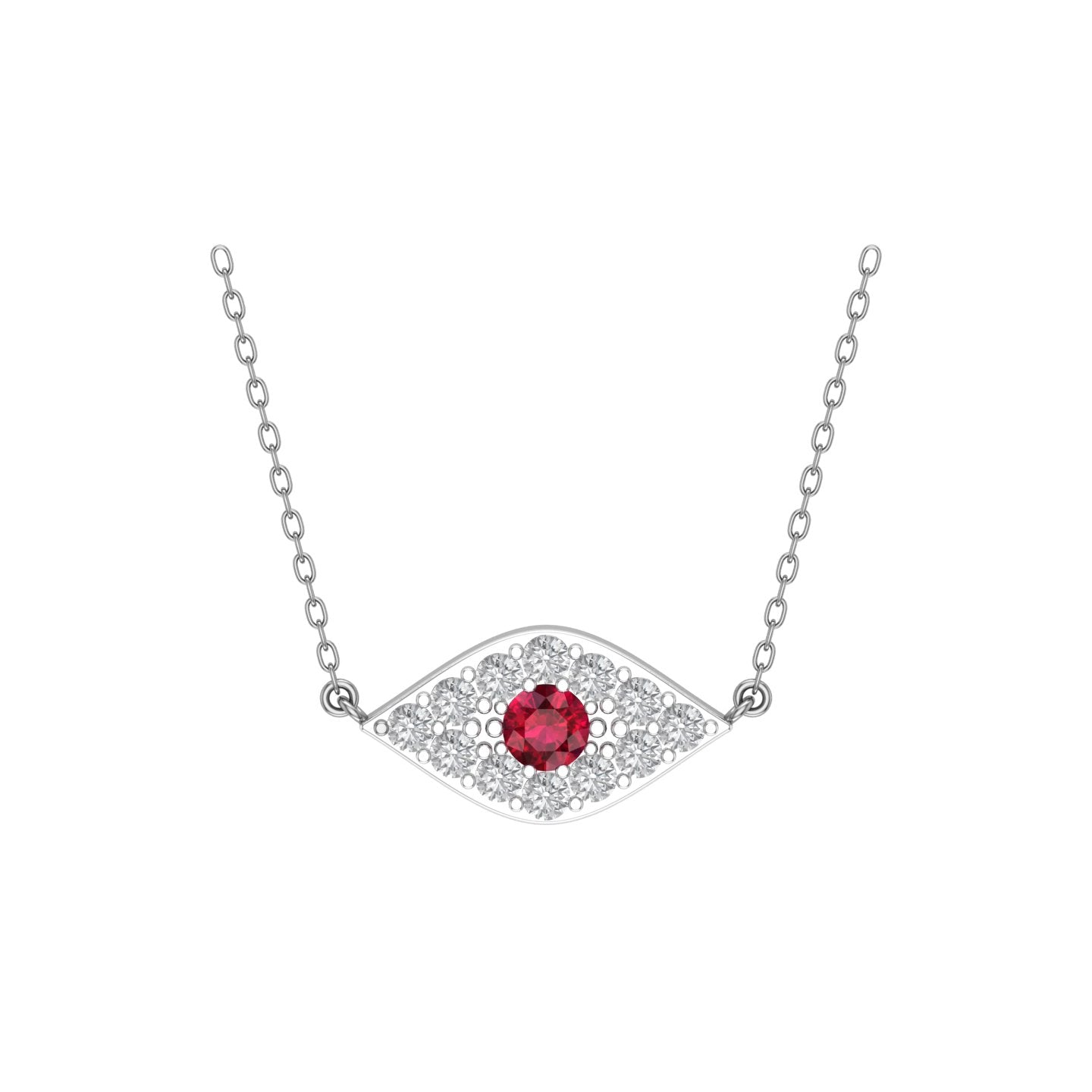 Solid Gold Diamond Ruby Evil Eye Necklace