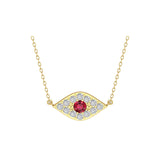Solid Gold Diamond Ruby Evil Eye Necklace