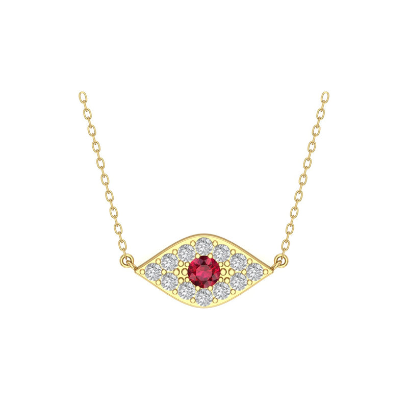 Diamond Ruby Evil Eye Necklace