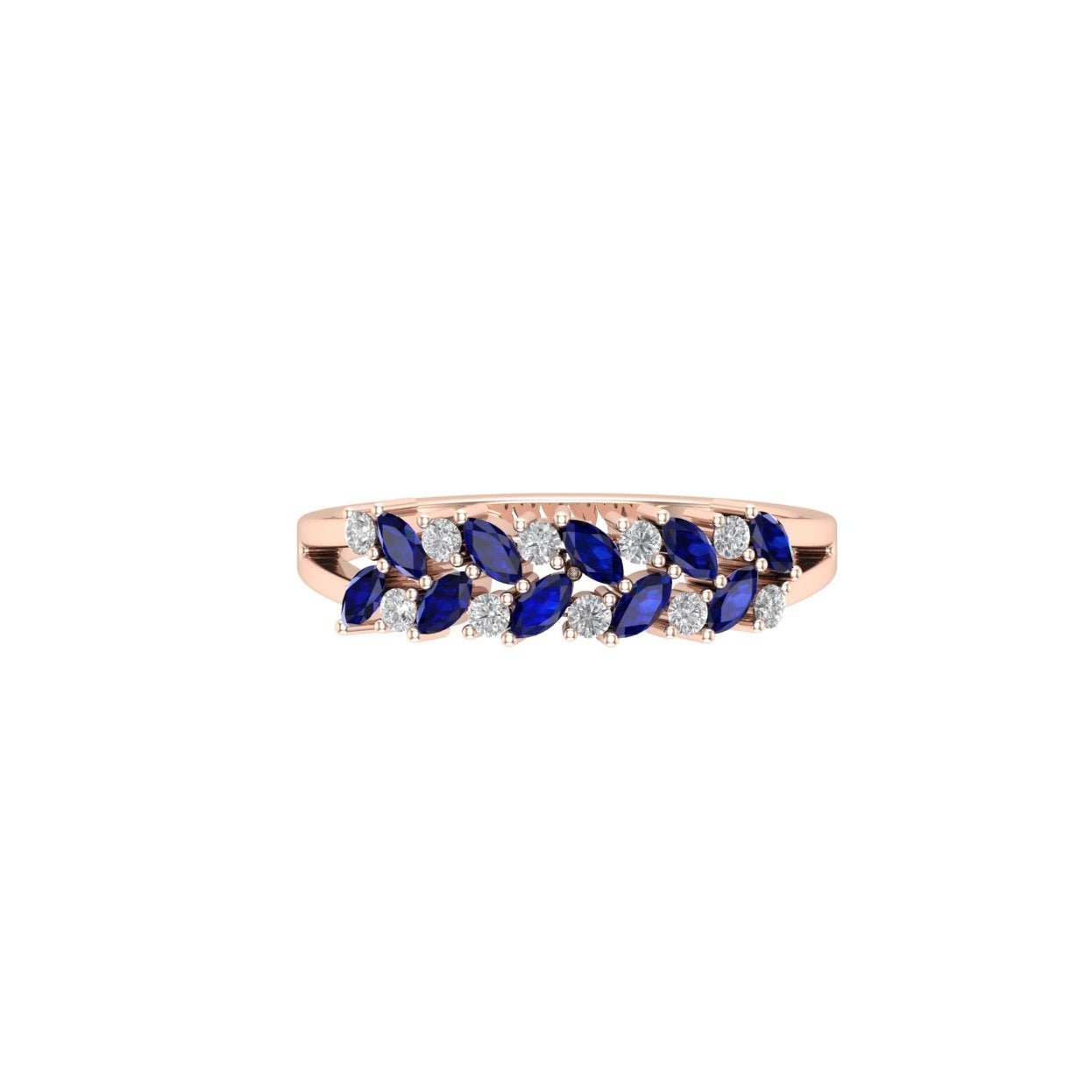 Solid Gold Sapphire Diamond Marquise Ring