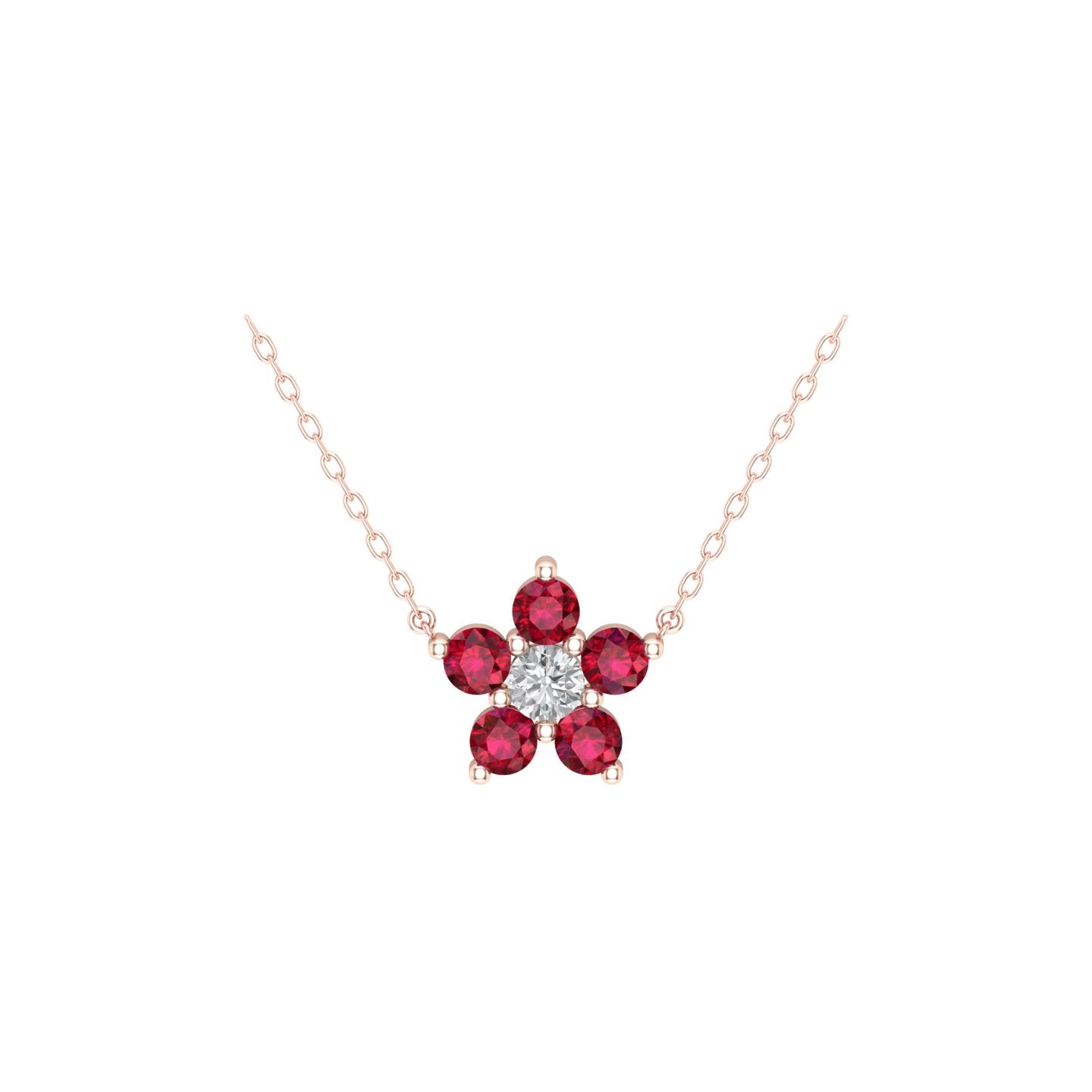 Solid Gold Ruby Cluster Charm Necklace