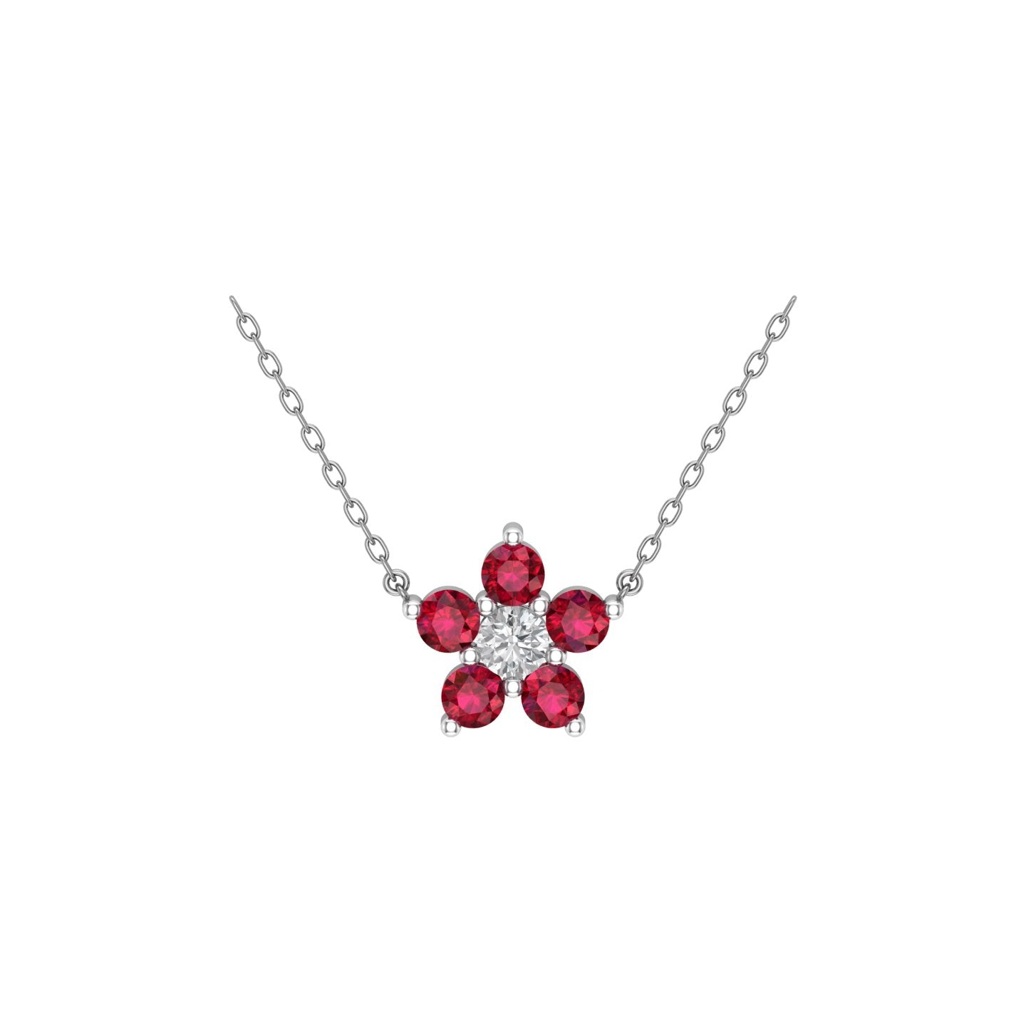 Solid Gold Ruby Cluster Charm Necklace