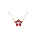Solid Gold Ruby Cluster Charm Necklace
