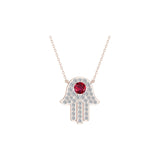 Solid Gold Diamond and Ruby Hamsa Necklace