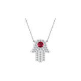 Solid Gold Diamond and Ruby Hamsa Necklace