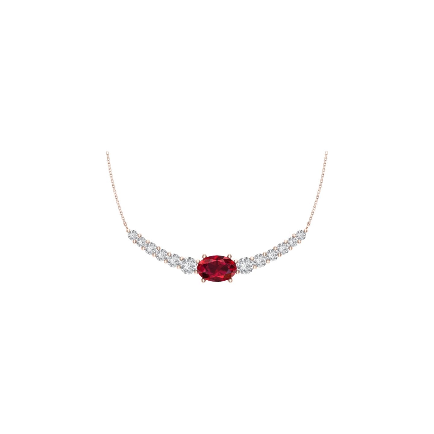 Solid Gold Diamond and Ruby Curved Bar Necklace