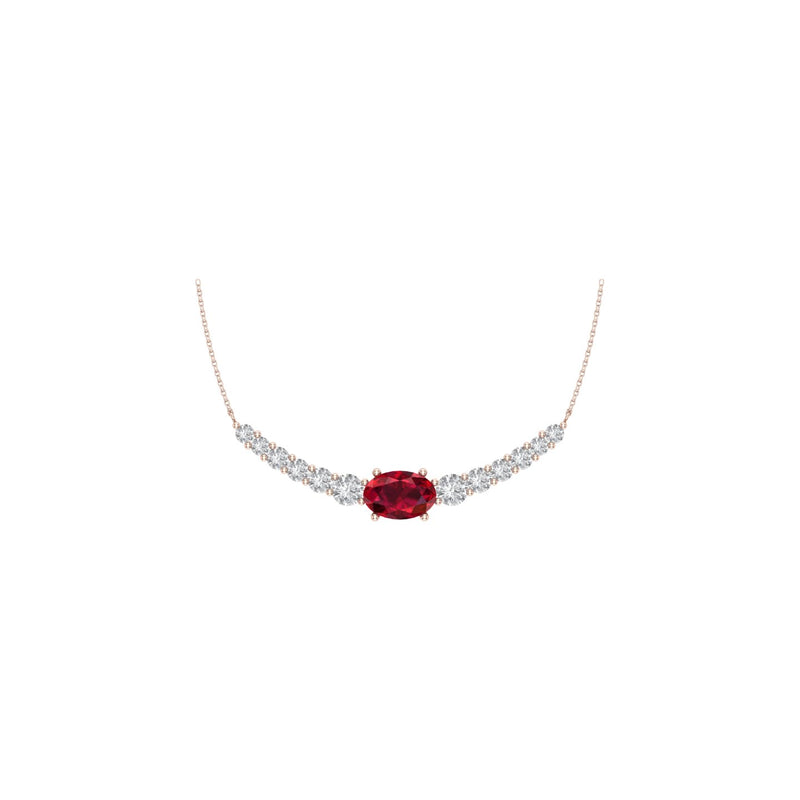 Diamond and Ruby Curved Bar Necklace