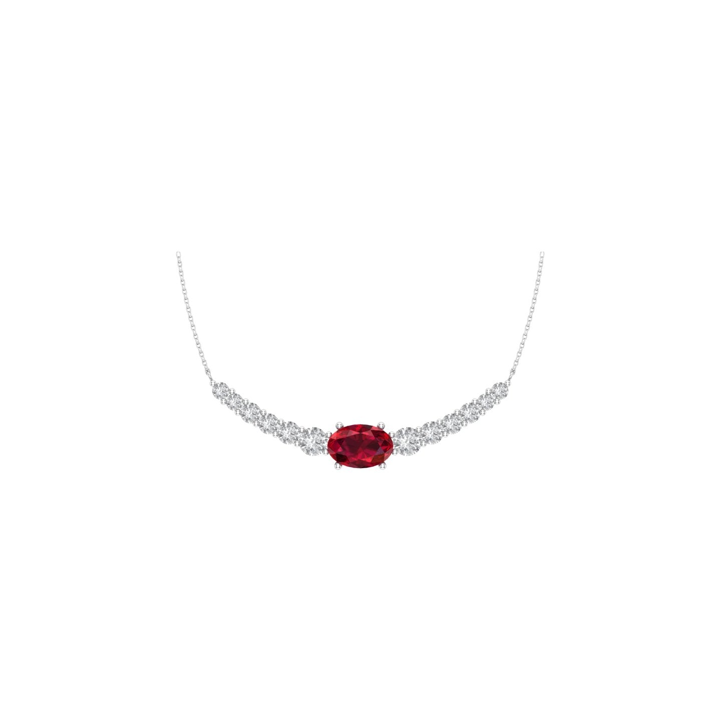 Solid Gold Diamond and Ruby Curved Bar Necklace