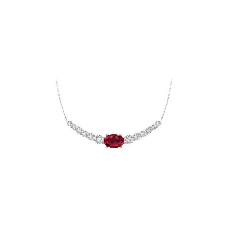 Diamond and Ruby Curved Bar Necklace