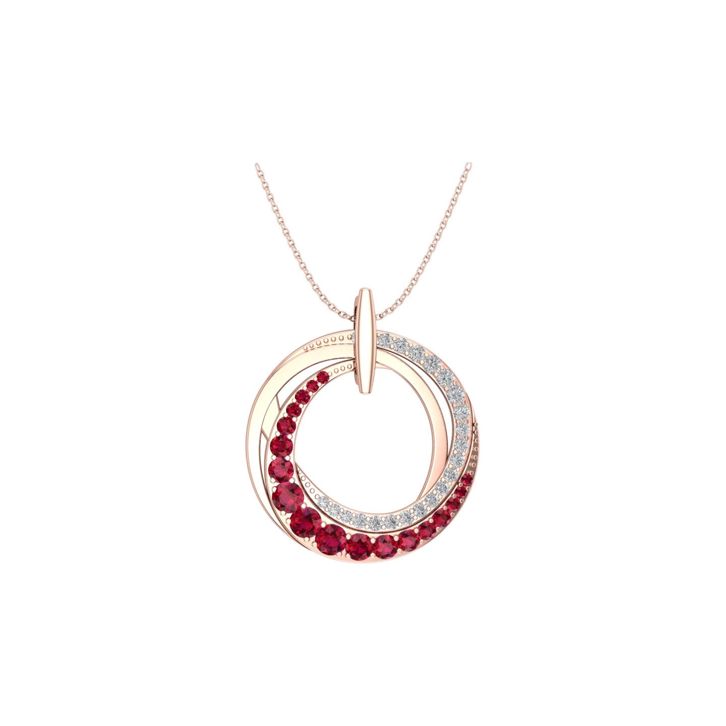 Solid Gold Open Circle Ruby and Diamond Necklace