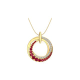 Solid Gold Open Circle Ruby and Diamond Necklace