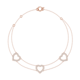 Solid Gold Diamond 3 Heart Bracelet