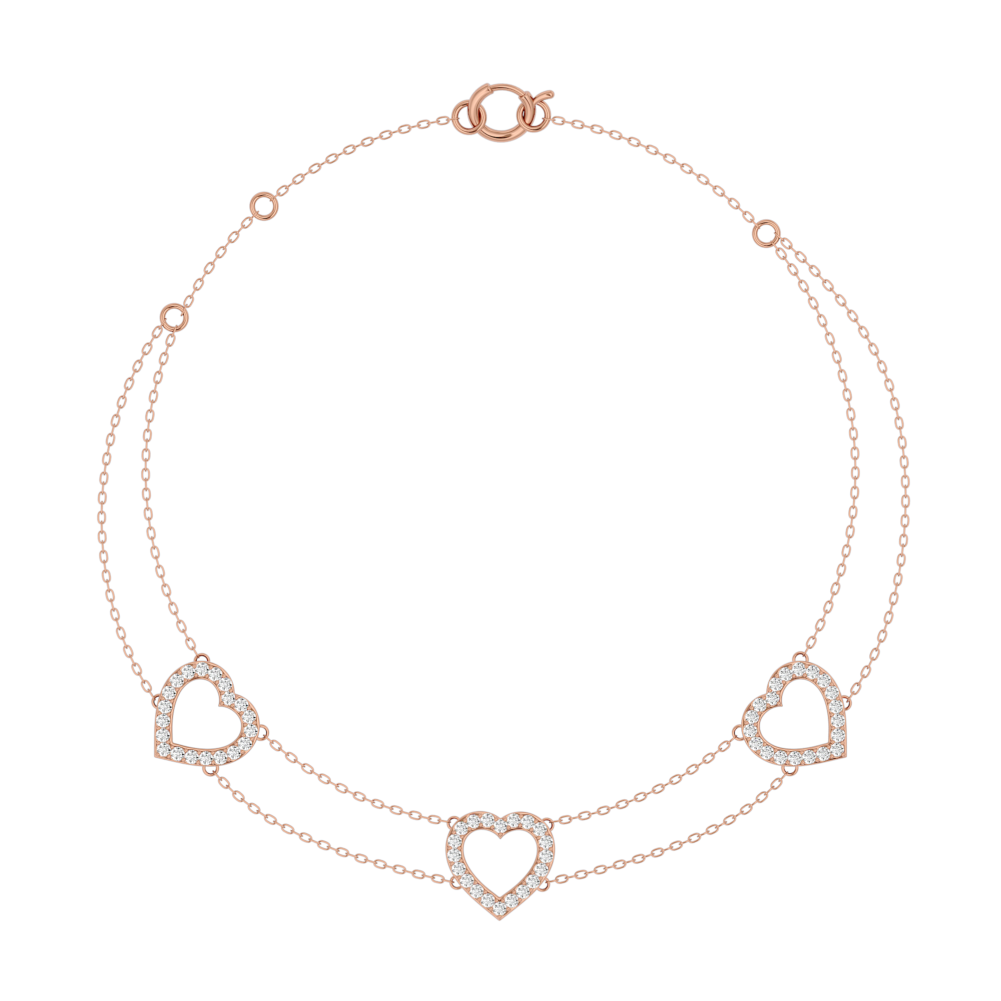 Solid Gold Diamond 3 Heart Bracelet
