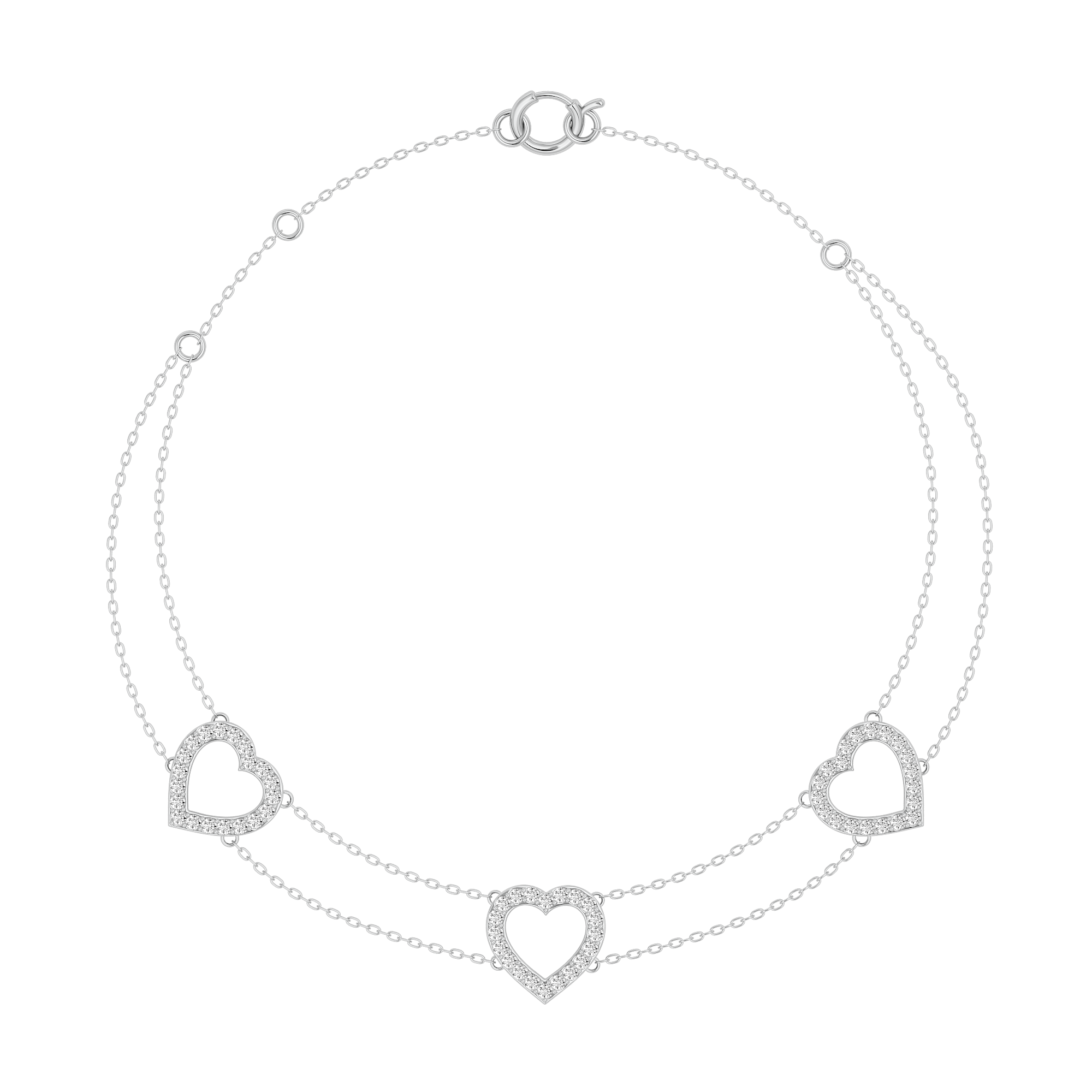 Solid Gold Diamond 3 Heart Bracelet
