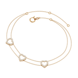 Solid Gold Diamond 3 Heart Bracelet