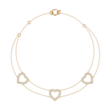 Solid Gold Diamond 3 Heart Bracelet
