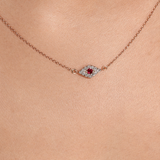 Solid Gold Diamond Ruby Evil Eye Necklace
