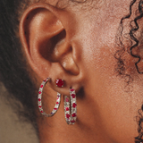 Solid Gold Ruby Diamond Hoop Earrings