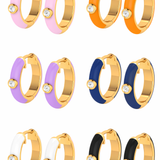 Solid Gold Enamel Diamond Huggie Earrings