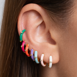 Solid Gold Enamel Diamond Huggie Earrings