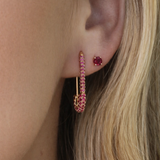 Solid Gold Ruby Safety Pin Earring - Single