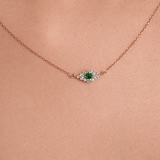 Solid Gold Diamond Emerald Evil Eye Necklace