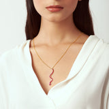 Solid Gold Pave Ruby Snake Necklace