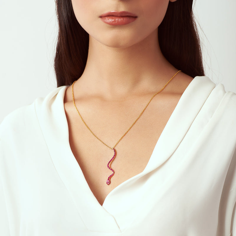 Pave Ruby Snake Necklace