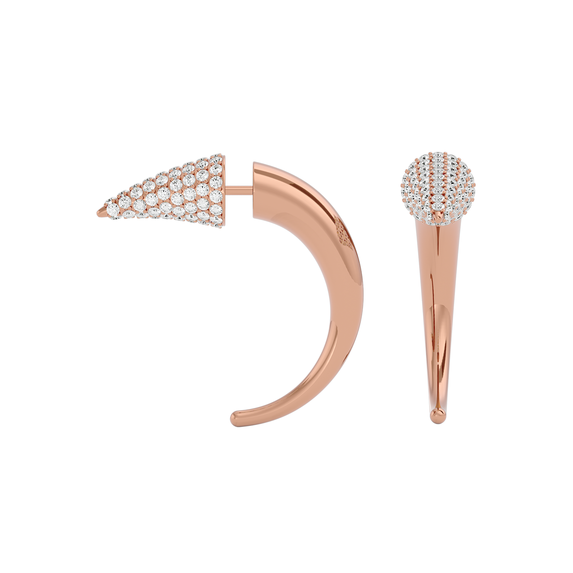 Solid Gold Diamond Horn Earring - Single