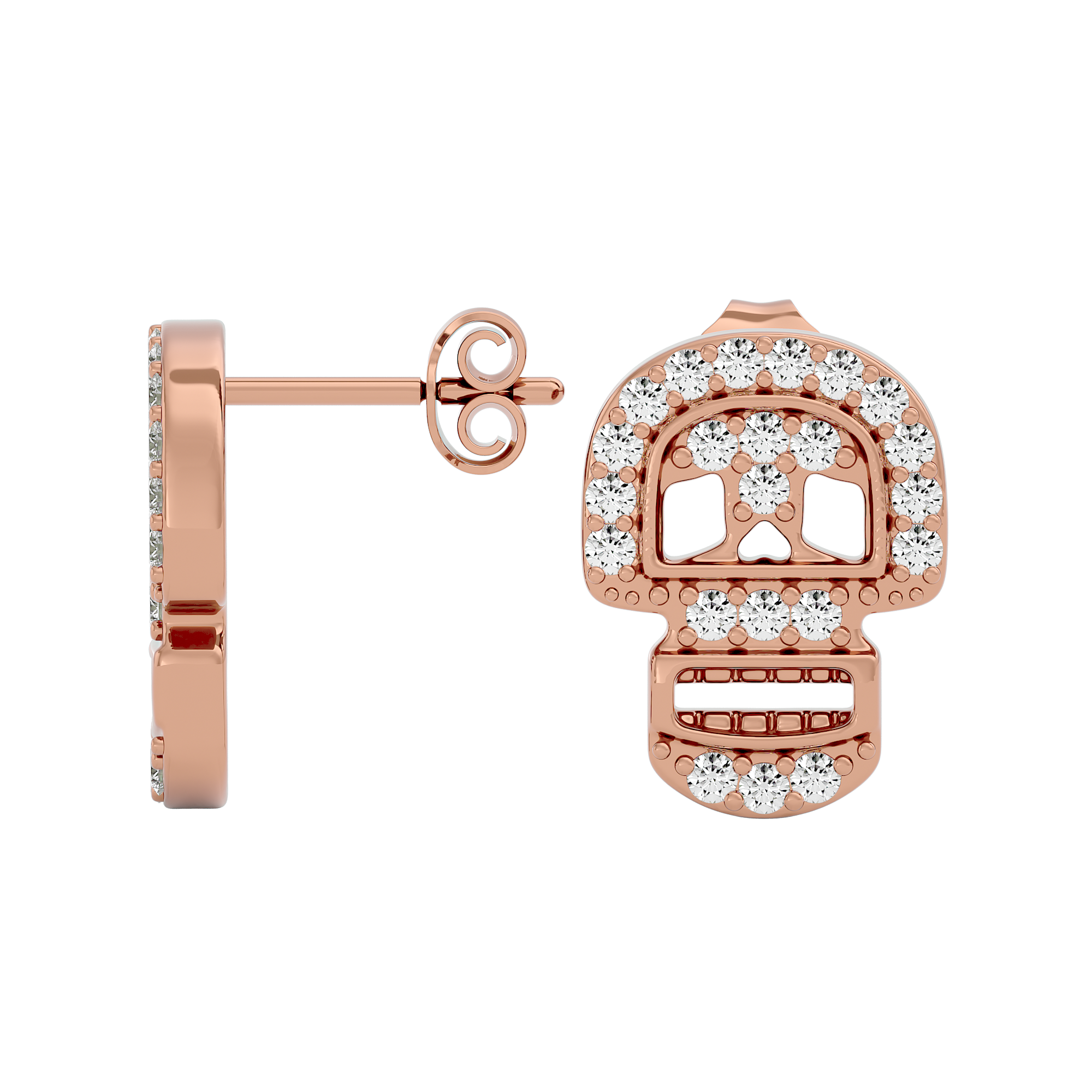 Solid Gold Diamond Skull Studs