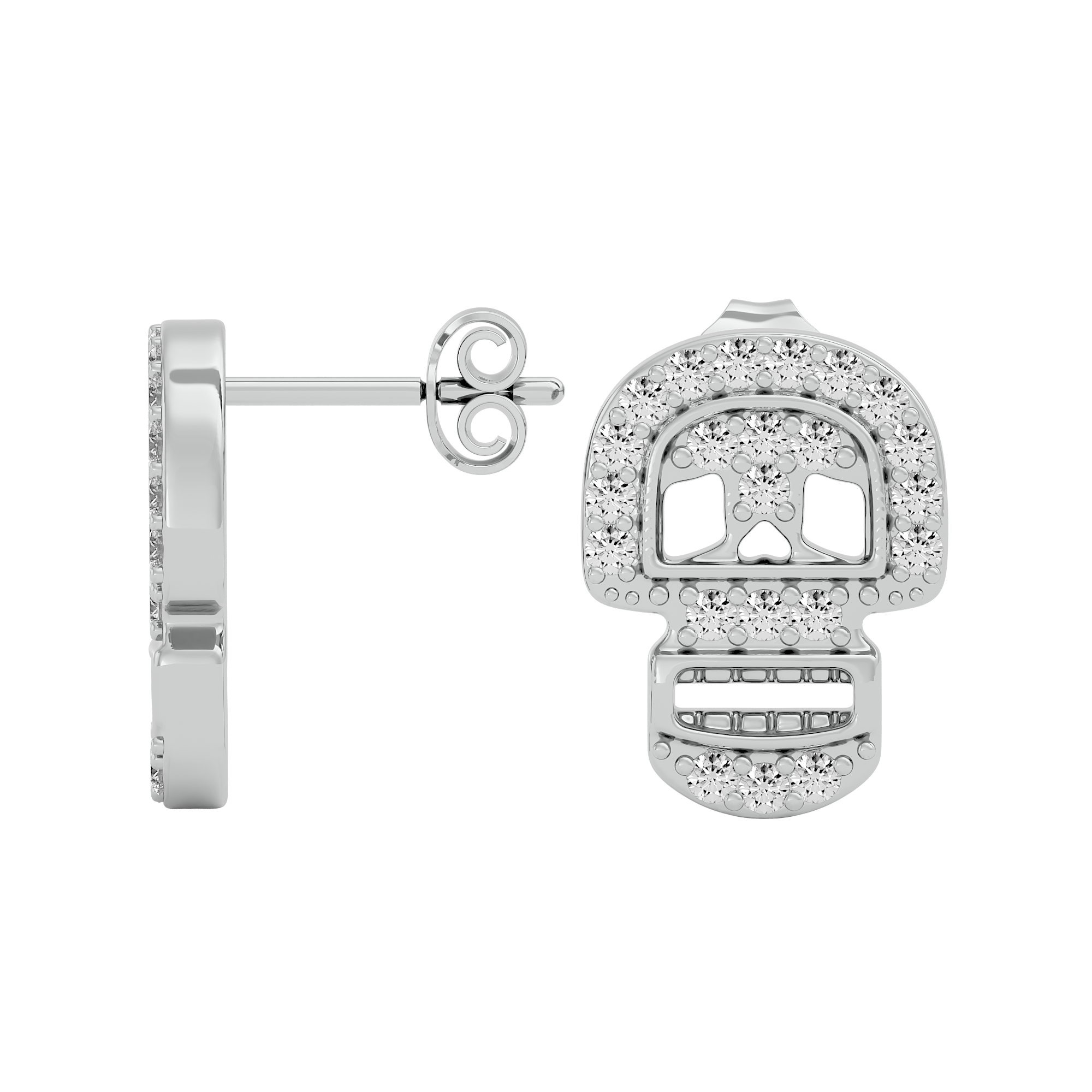 Solid Gold Diamond Skull Studs